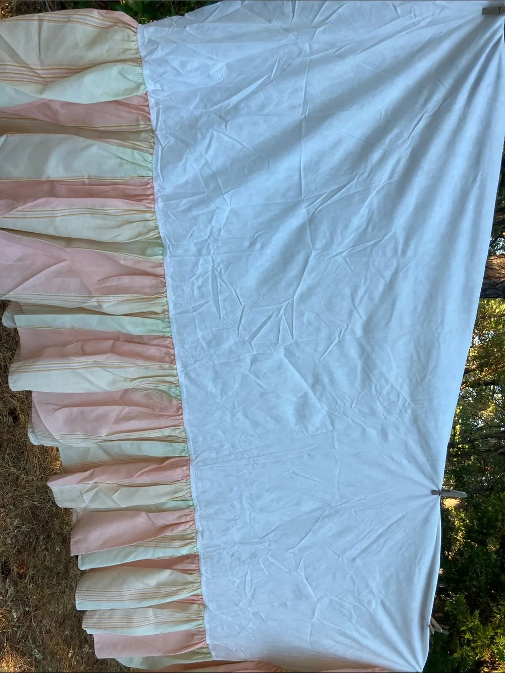 Pastel striped Full bed skirt and two pillow sham covers set made in USA